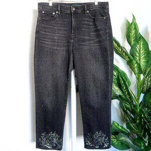 Ralph Lauren Black High Rise Jeans With Glitter Hem Size 14